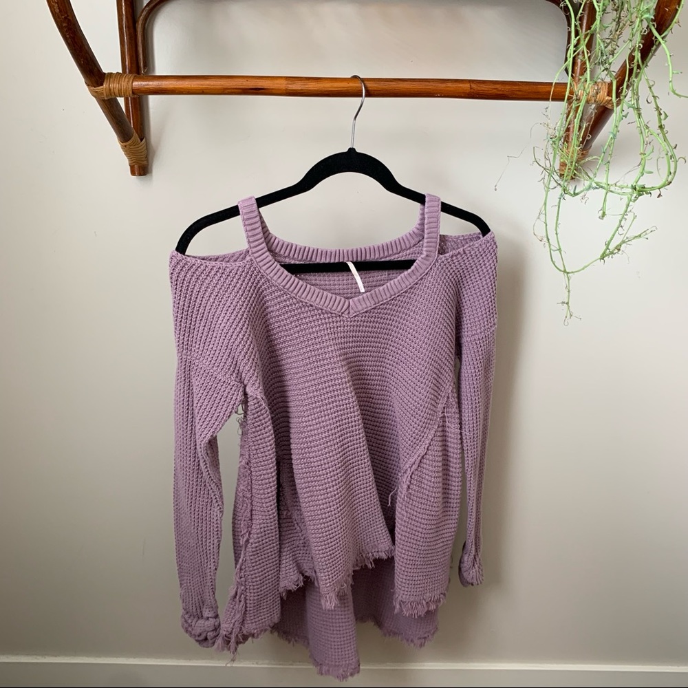Free People Lavender Purple Moonshine Cold Shoulder Sweater - Picture 1 of 8